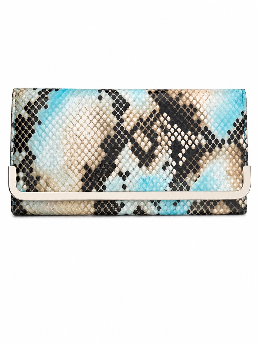 Blue Snakeskin Print Trifold Wallet Faux Leather